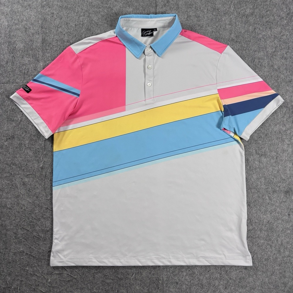 Sunday Swagger Polo Shirt Mens XL Blue Pink Yellow Golf Stretch Electra